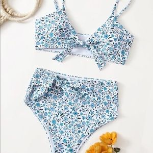 Ditsy Floral Knot High Waist Bikini Swimsuit
